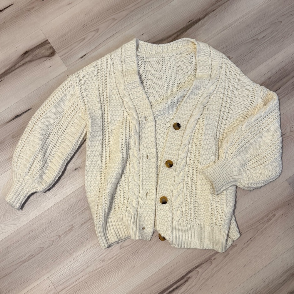 Cream Cable Knit Button-Front Women's Cardigan